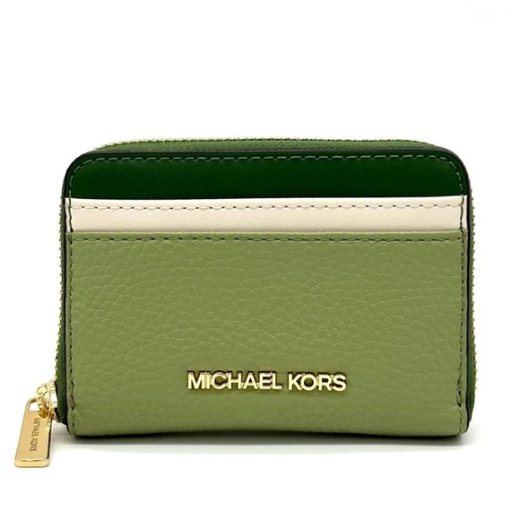 Michael Kors Medium Jet Set Travel ZACard Case Wallet Fern Green Multi